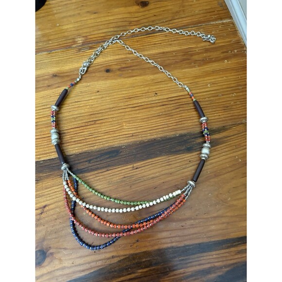 CHICO'S Multi Strand Floating Necklace Multi-color Bead Tube Beaded Tribal - Picture 2 of 11